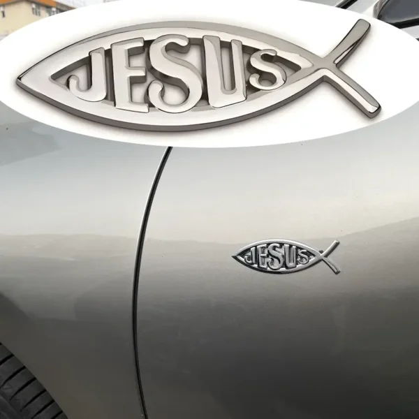 Metal Jesus Fish Stickers Applicable to Car Trunk, Fender and Rear Bumper, 3D Metal Stickers, Christian Badge