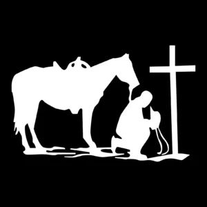 Cowboy Horse Praying Cross Church Car Truck Window Laptop Vinyl Decal Sticker.
