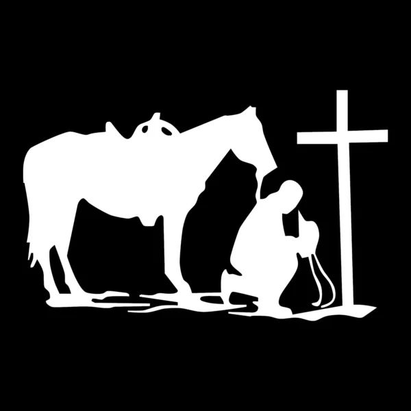 Cowboy Horse Praying Cross Church Car Truck Window Laptop Vinyl Decal Sticker.